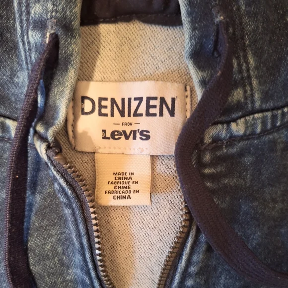 Levi's denizen stonewashed denim crop hoodie jacket XS - Picture 6 of 7